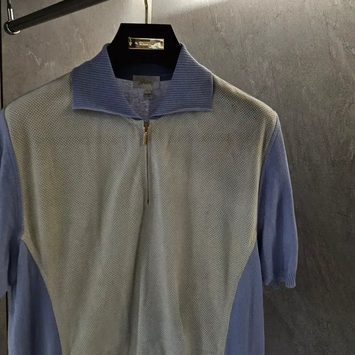 [BUNJANG] Brioni Perforated Suede Knit Collar PK T-Shirt / 브리오니 펀칭 스웨이드 니트 카라 PK 티셔츠