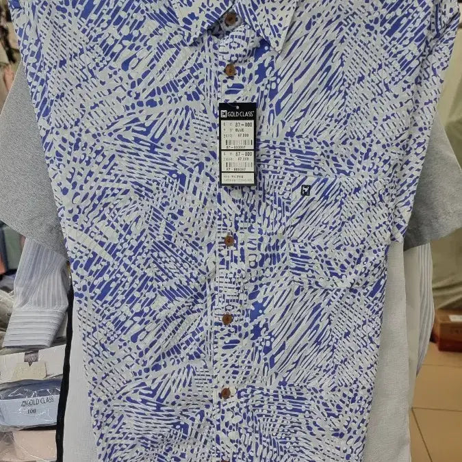 [BUNJANG] Gold Class Blue Pattern Short Sleeve Shirt - Big Size, New / 골드클래스 블루패턴 반팔남방 빅사이즈 새상품