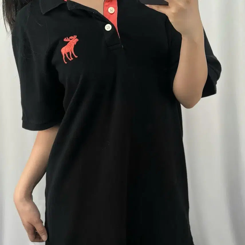[SOLD OUT] 아베크롬비 핑크 로고 블랙 반팔 카라티