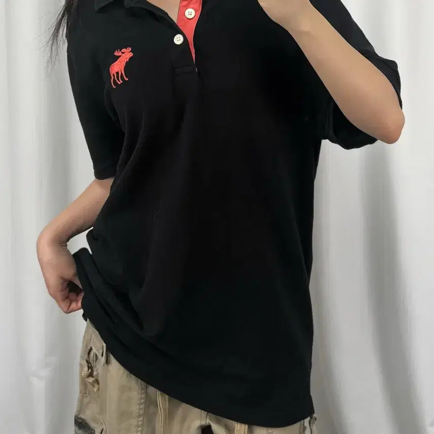 [SOLD OUT] 아베크롬비 핑크 로고 블랙 반팔 카라티