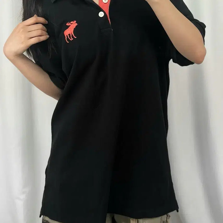 [SOLD OUT] 아베크롬비 핑크 로고 블랙 반팔 카라티