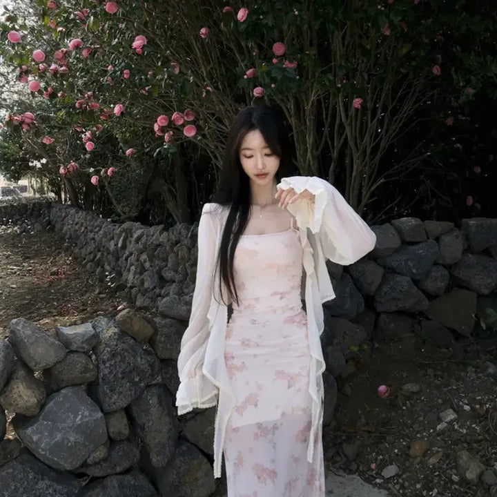 [SOLD OUT] 여리핏 플라워 시스루 나시 롱원피스 동남아룩 여행룩 데이트룩 에이블리