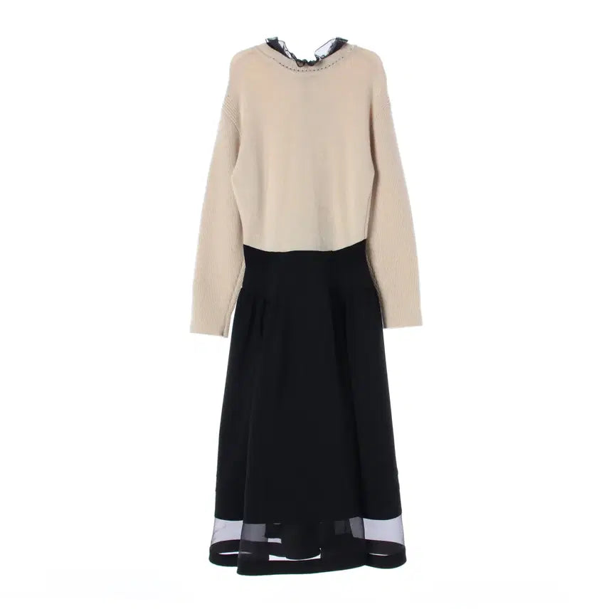 [SOLD OUT] (새상품) 오즈세컨 23FW 울 블렌드 니트 레이어드 롱 원피스