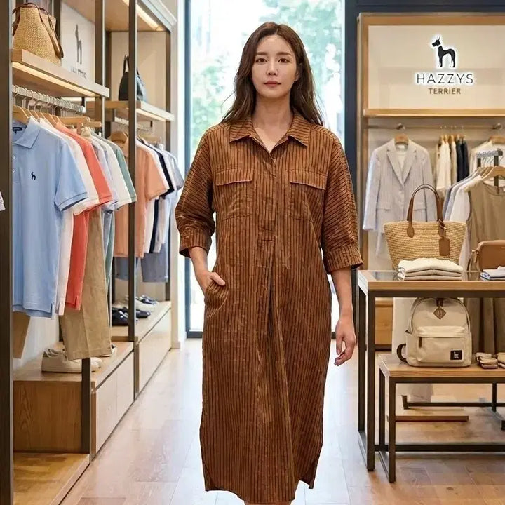 [SOLD OUT] 헤지스 바스락 스트라이프 원피스