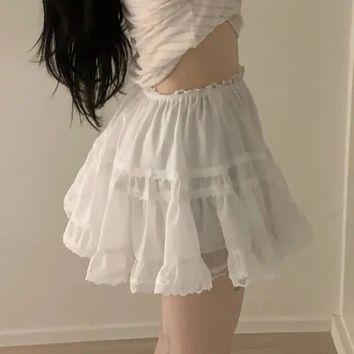 [SOLD OUT] [새제품]하르르 프릴 레이스 A라인 밴딩 미니스커트