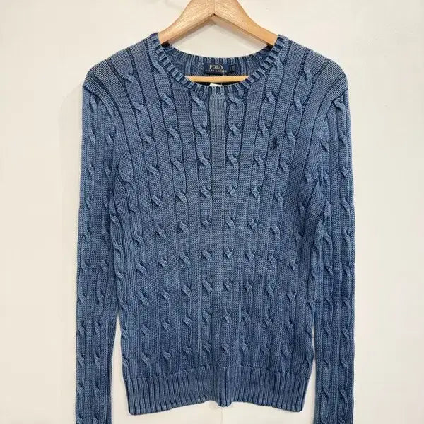 [SOLD OUT] L 폴로 랄프 로렌 슬림핏 케이블 꽈배기 니트 스웨터 뮤트블루