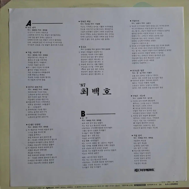 [SOLD OUT] 최백호 작은 연가 LP