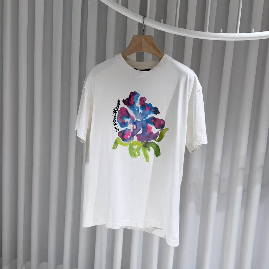 [SOLD OUT] ( A+ / M ) 루이비통 화이트 플라워 드랍 프린팅 반팔 티셔츠