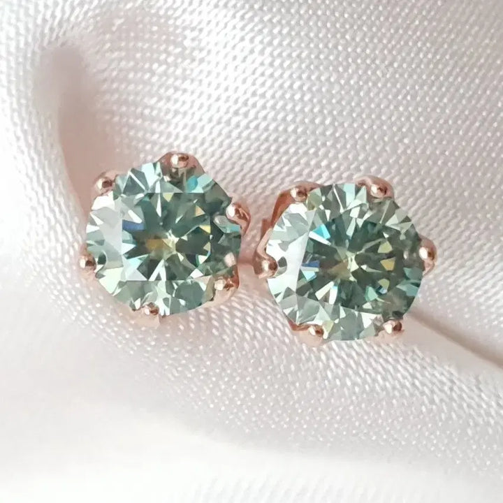 [SOLD OUT] [새상품]블루그린 모이사나이트 1X2캐럿 로즈골드 귀걸이