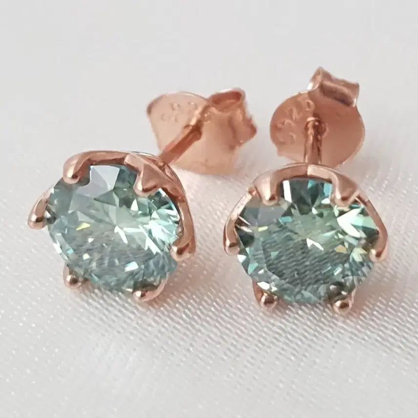 [SOLD OUT] [새상품]블루그린 모이사나이트 1X2캐럿 로즈골드 귀걸이