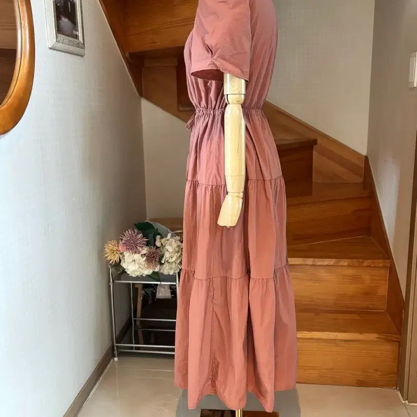[BUNJANG] Plastic Island Puff Sleeve Square Neck Ruffle Dress Pink / 퍼프 소매 스퀘어넥 캉캉 원피스 핑크. 플라스틱아일랜드