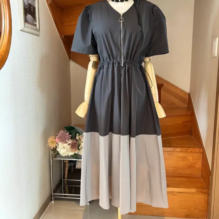 [SOLD OUT] 배색 링클 원피스 바스락