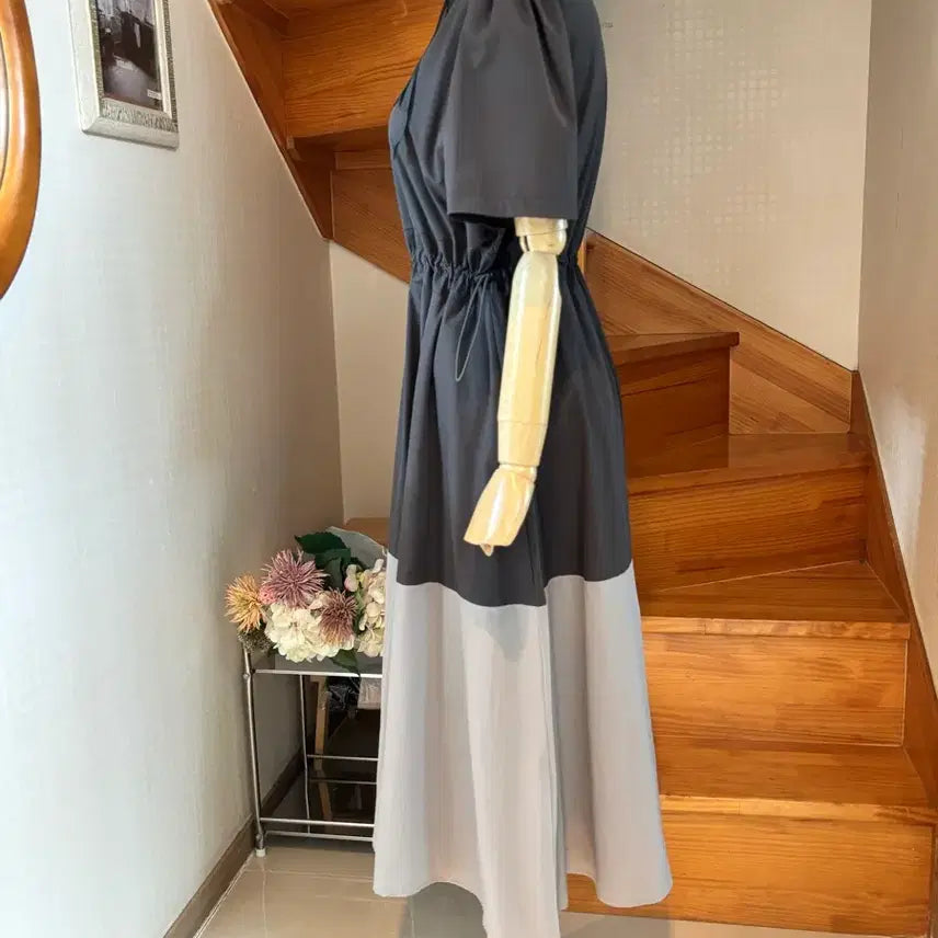 [SOLD OUT] 배색 링클 원피스 바스락