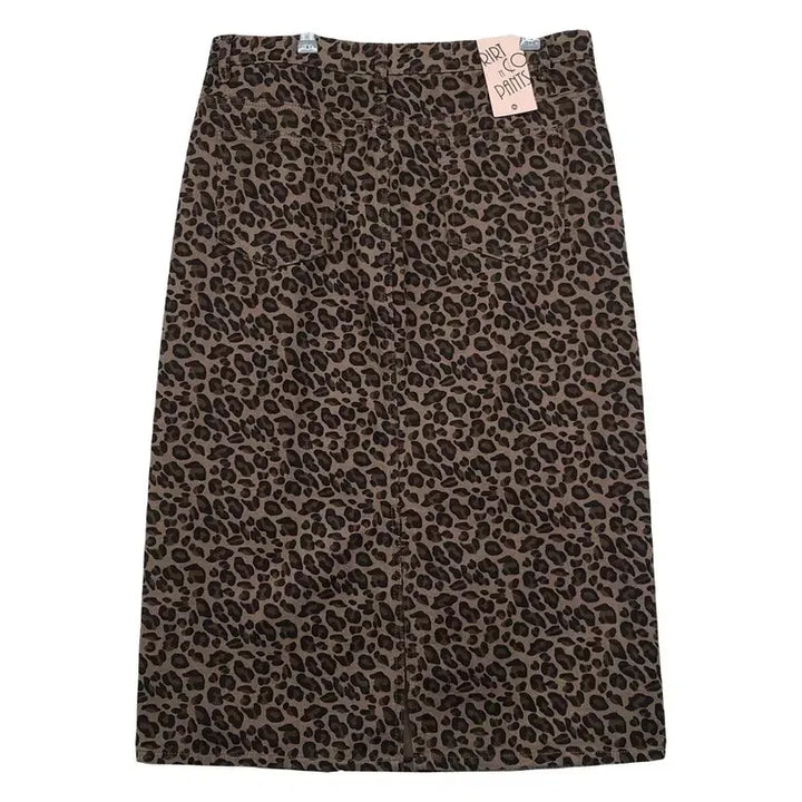[BUNJANG] Brown Leopard Print Cotton Polyurethane Blend Midi Skirt / 브라운 호피패턴 스커트 F