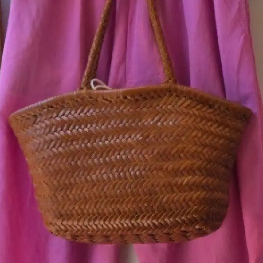 [BUNJANG] Rattan Natural Genuine Cowhide Leather Tote Bag / 라탄 천연고급 소가죽