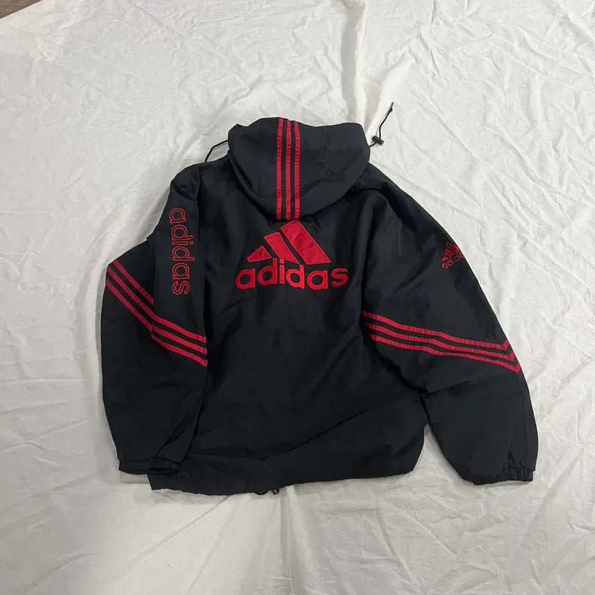 [BUNJANG] Adidas Old School Big Logo Windbreaker Hoodie Jacket Red Black / 아디다스 올드스쿨 빅로고 검빨 바람막이 후드 자켓 레드 블랙