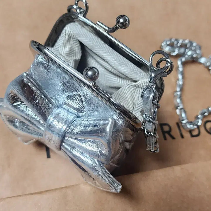 [BUNJANG] Silver Quilted Mini Chain Bag with Ribbon Detail / 미니백