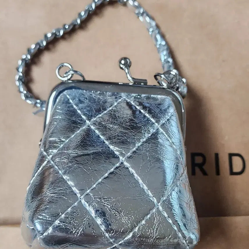 [BUNJANG] Silver Quilted Mini Chain Bag with Ribbon Detail / 미니백
