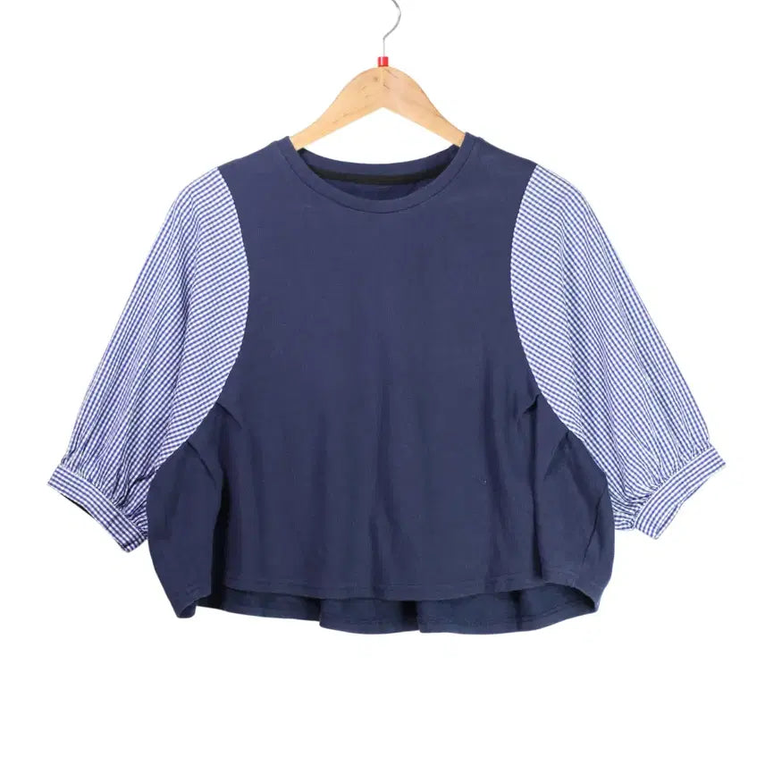 [BUNJANG] eni Check Sleeve T-Shirt / eni 체크소매 티셔츠 [26062412]