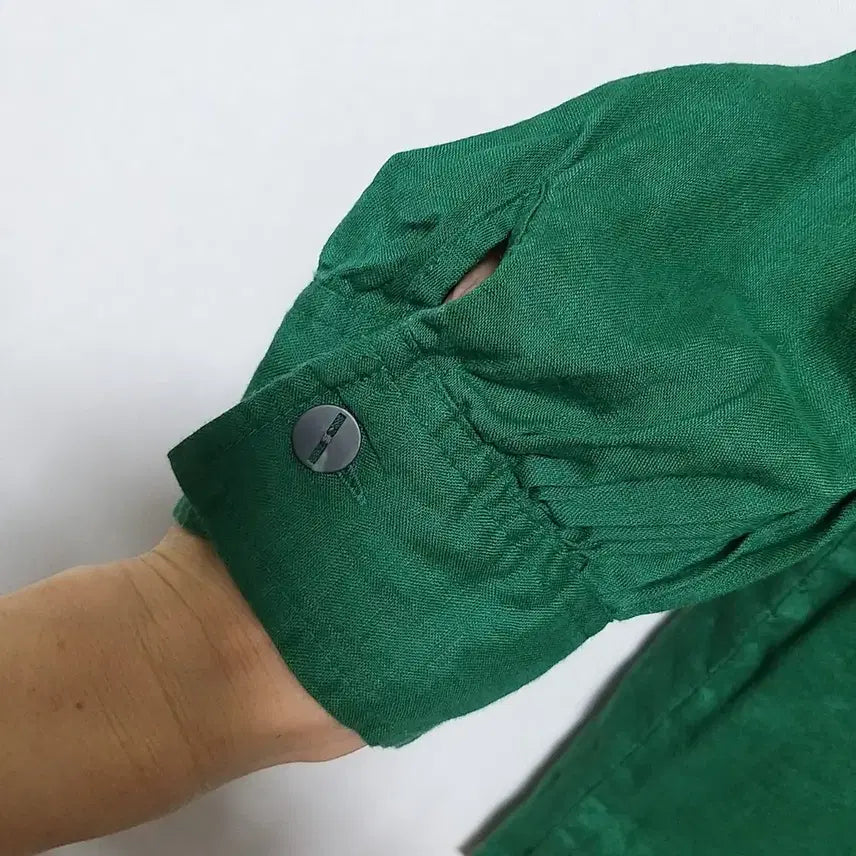 [BUNJANG] Green Cotton Linen Blouse / 다166 면마상의