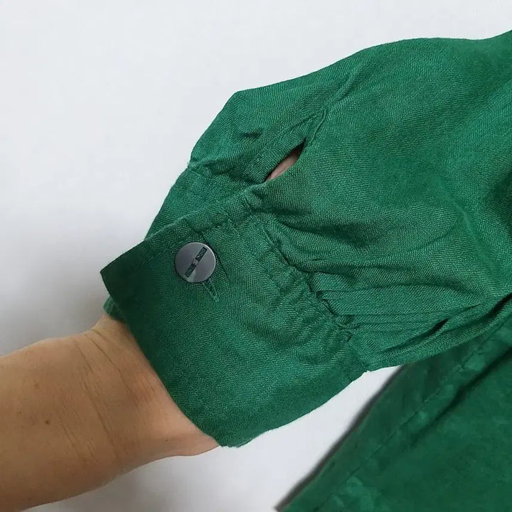 [BUNJANG] Green Cotton Linen Blouse / 다166 면마상의