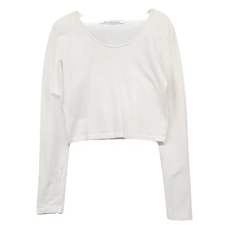 [BUNJANG] Black Up White U-Neck Long Sleeve T-Shirt S / 블랙업 화이트 U넥 긴팔티 S
