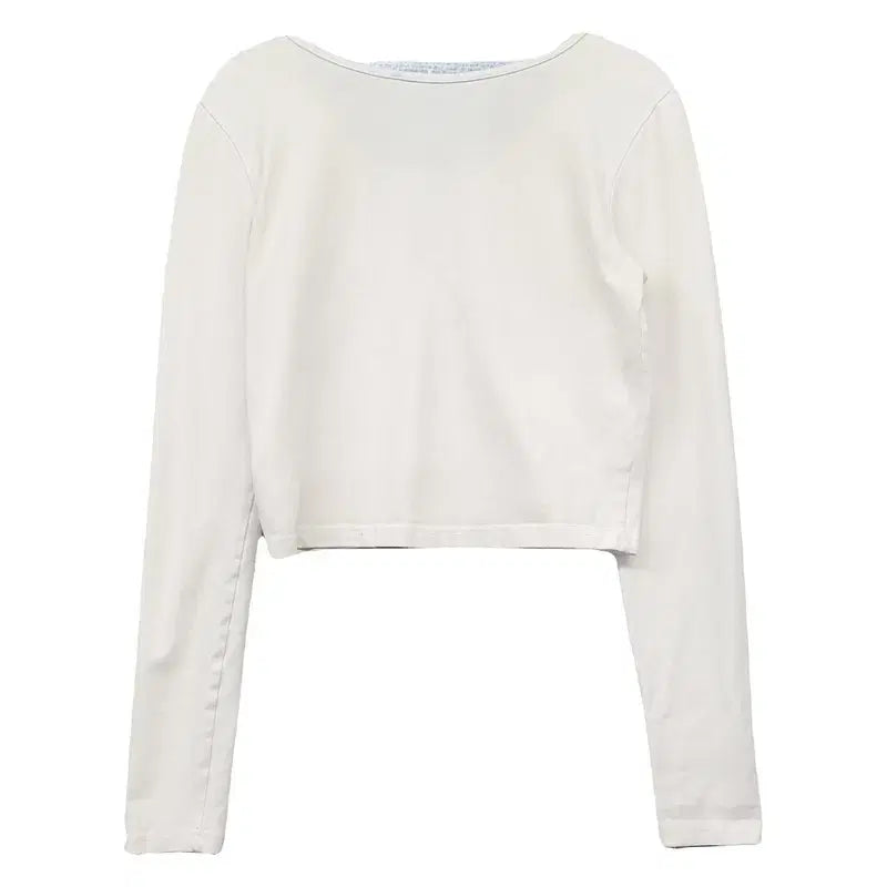[BUNJANG] Black Up White U-Neck Long Sleeve T-Shirt S / 블랙업 화이트 U넥 긴팔티 S