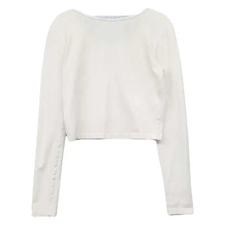[BUNJANG] Black Up White U-Neck Long Sleeve T-Shirt S / 블랙업 화이트 U넥 긴팔티 S