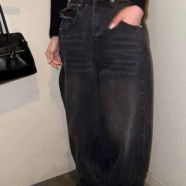 [BUNJANG] Vintage Mood Metal Point Wide Black Denim Pants / [빈티지무드]메탈 포인트 와이드 흑청데님팬츠