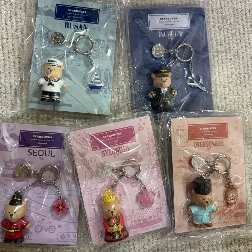 [BUNJANG] Starbucks Bearista City Commemorative Keyring Set (Busan/Incheon/Seoul/Gyeongju/Gyeongsang) / 스타벅스 베어리스타 기념 키링 (부산/인천/서울/경주/경상) 세트