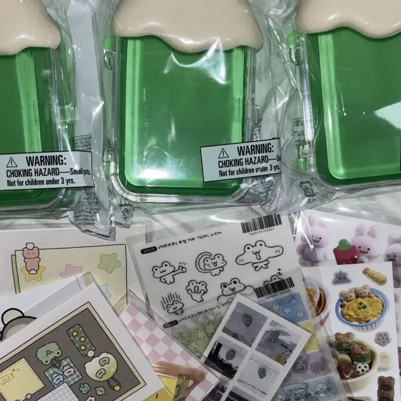 [BUNJANG] Daiso Japan Melon Soda Storage Case + Decoboco Sticker Memo Pad Set / 일본 다이소 메론소다 소품함 케이스 + 데코보코 스티커 떡메 크림소다