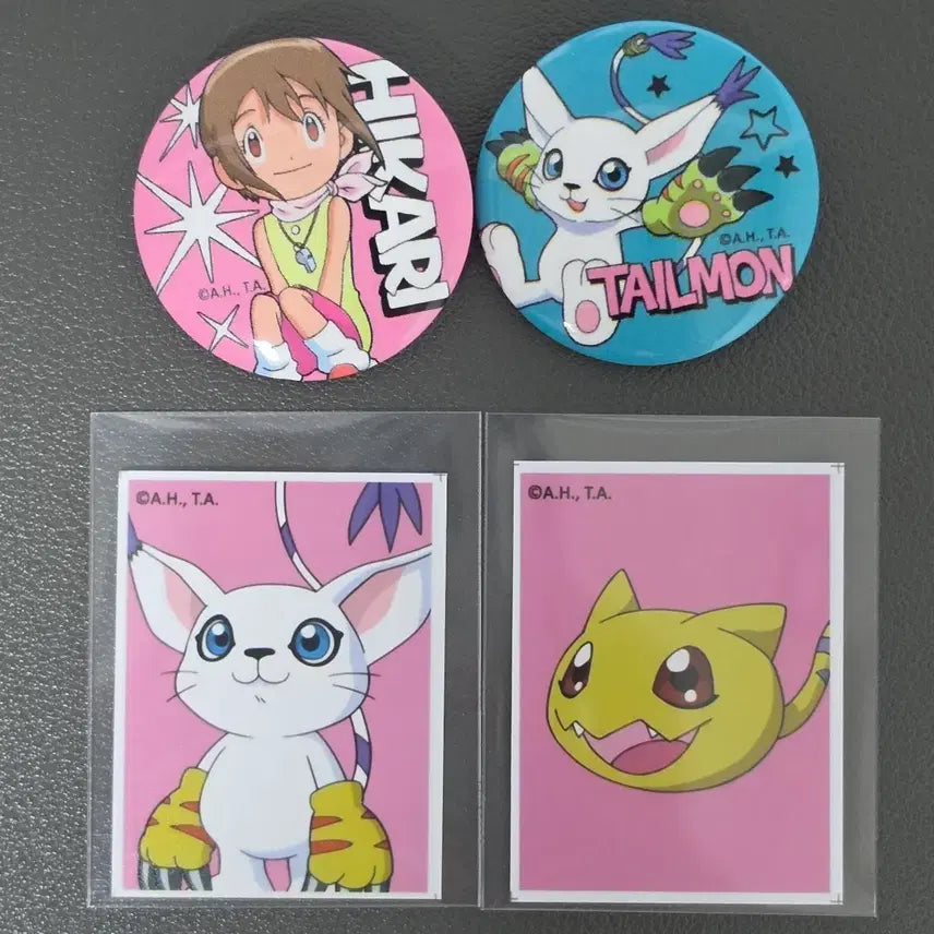 [BUNJANG] Digimon Adventure Kari Kamiya Gatomon Nyaromon Proof Photo &amp; Can Badge Set / 디지몬 디지몬어드벤처 신나리 가트몬 야옹몬 증명사진 증사 캔뱃지 판매