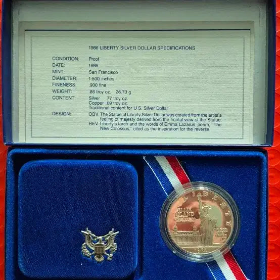 [BUNJANG] 1986 Liberty Silver Dollar Proof Coin / 1986 리버티 실버 달러 프루프