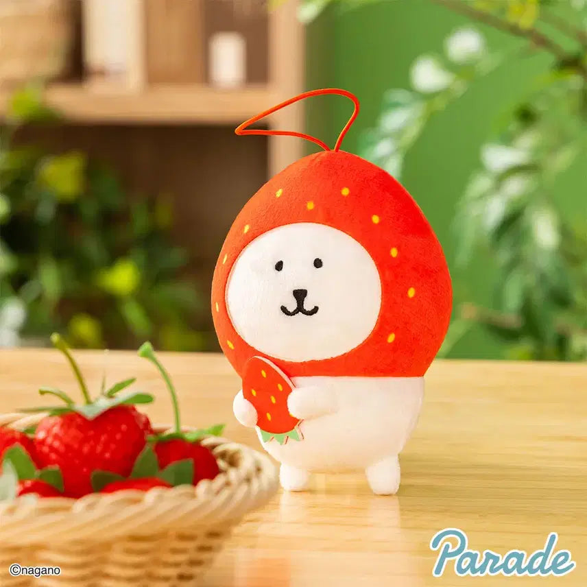 [BUNJANG] Nagano Nondamgom Strawberry Mascot Doll Keychain / 퍼레이드 나가노 농담곰 담곰이 먹어볼까 딸기 마스코트 인형 키링