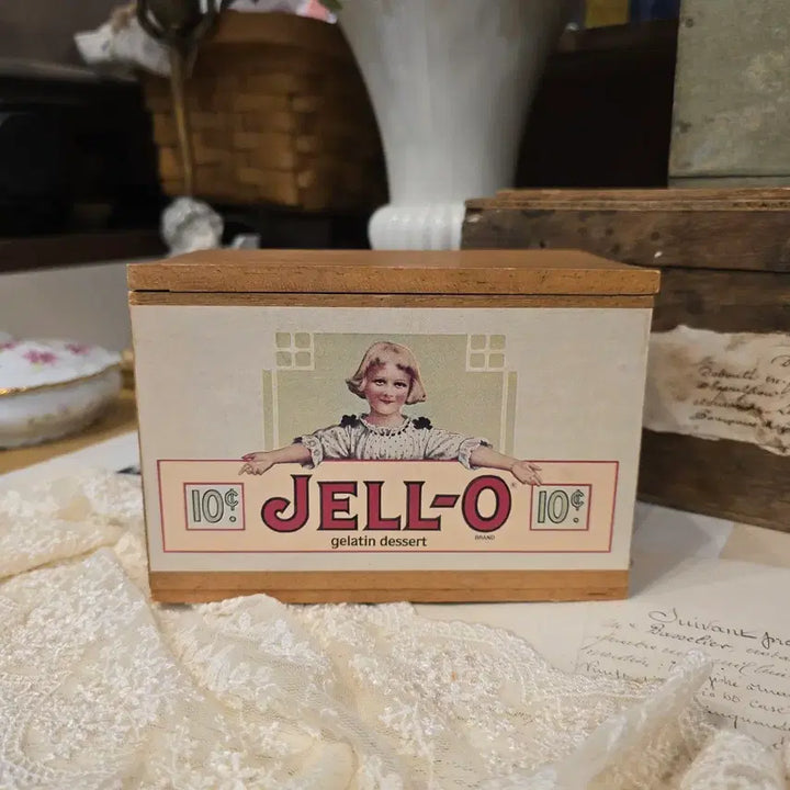 [BUNJANG] Vintage Jell-O Advertising Recipe Box / 빈티지 우드 레시피 박스