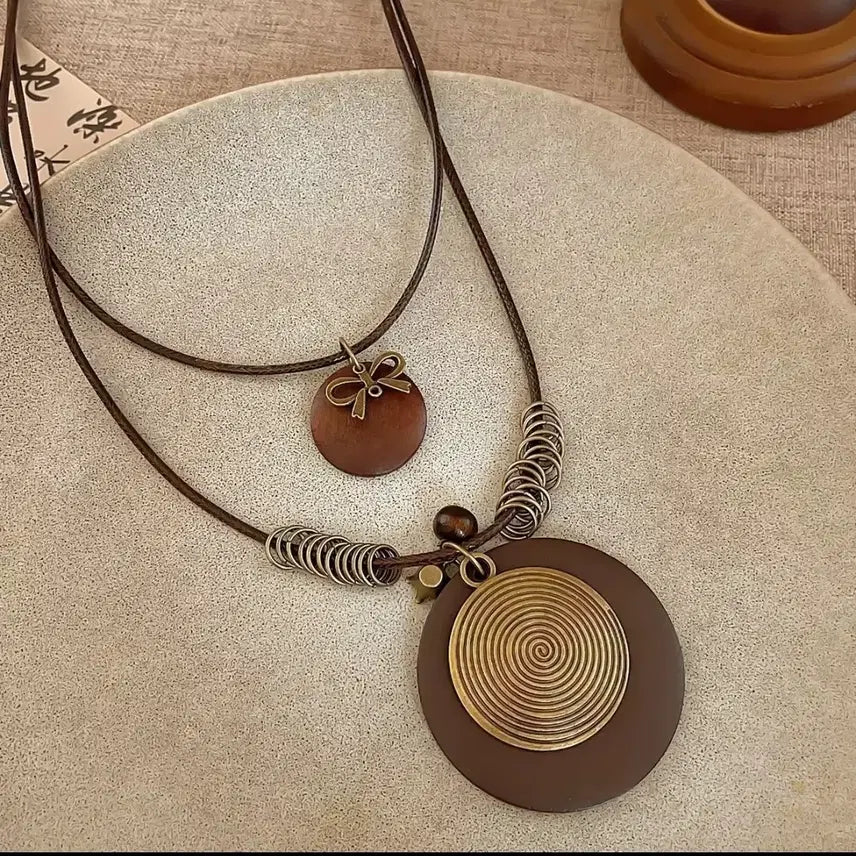 [BUNJANG] SUNIANN Wooden Round Pendant Necklace / SUNIANN 소념 목걸이 나무 원형 팬던트60-65cm