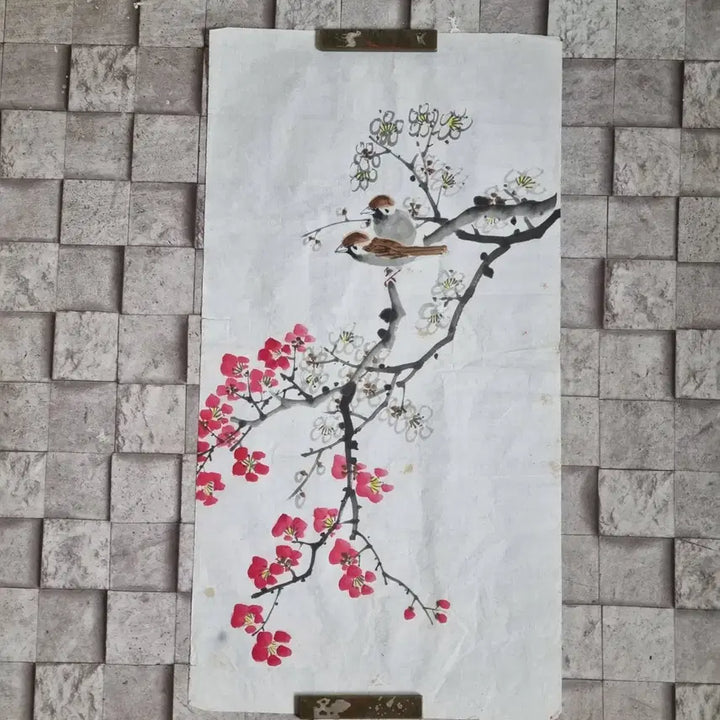 [BUNJANG] Korean Traditional Painting Plum Blossoms and Sparrows / 매조도 알그림. 가로33 세로62