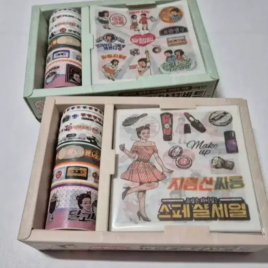 [BUNJANG] Retro Masking Tape &amp; Sticker Set / 테잎7종/스티커9종)고전 레트로 마스킹 세트