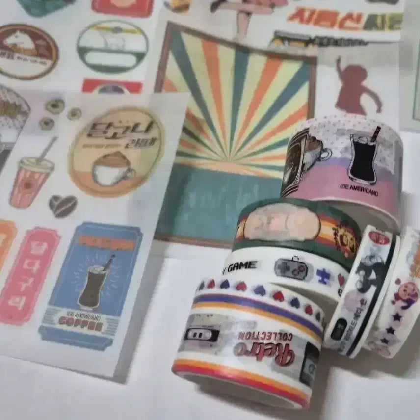 [BUNJANG] Retro Masking Tape &amp; Sticker Set / 테잎7종/스티커9종)고전 레트로 마스킹 세트
