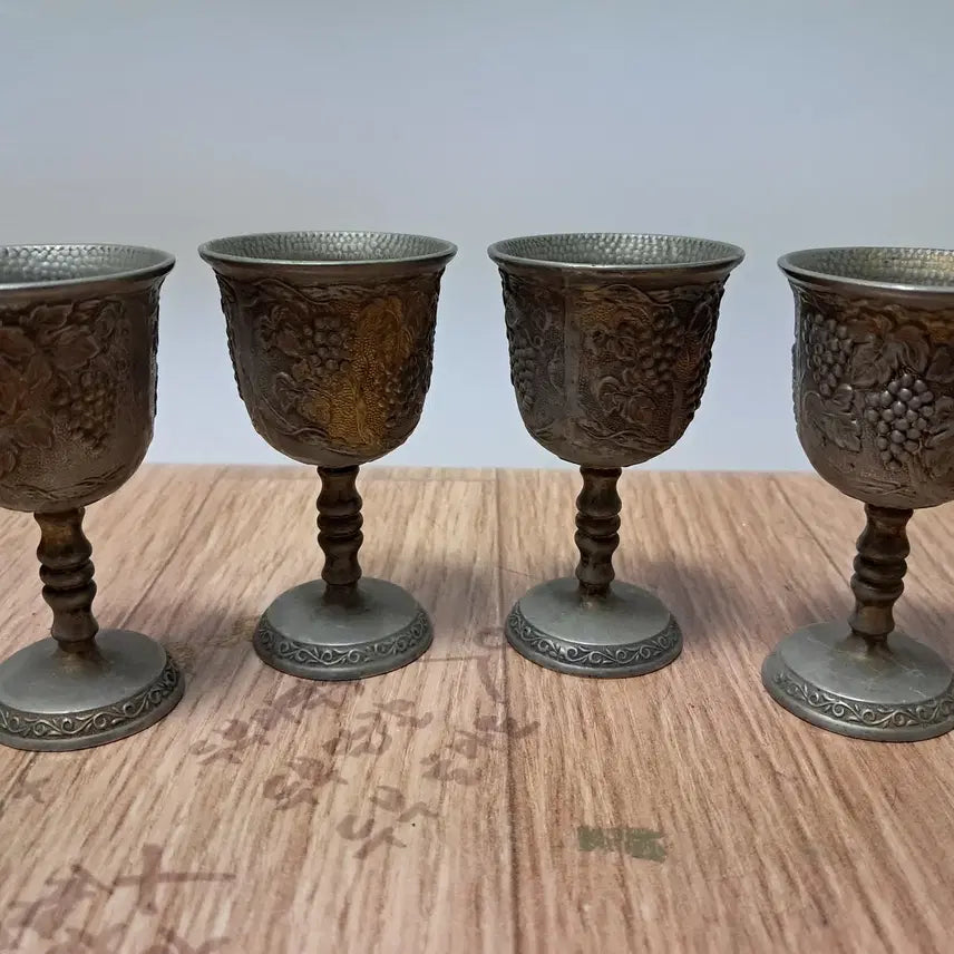 [BUNJANG] Vintage Grape Engraved Glass Set (Set of 4) / 빈티지 포도문양잔 4개셋트 일괄판매
