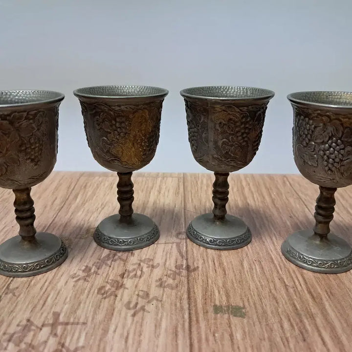 [BUNJANG] Vintage Grape Engraved Glass Set (Set of 4) / 빈티지 포도문양잔 4개셋트 일괄판매