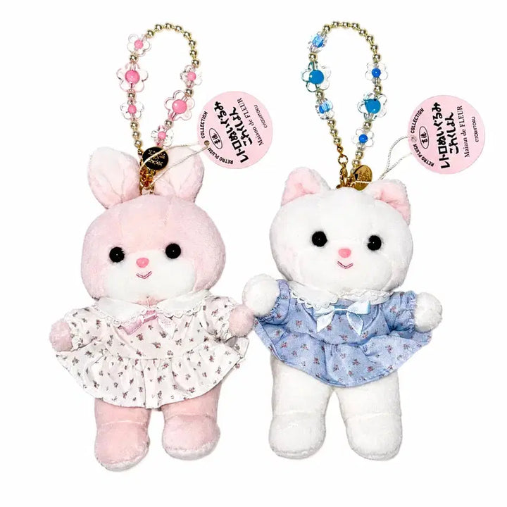 [BUNJANG] Maison de Fleur Yoshitoku Rabbit &amp; Cat Plush Keychain / 메종 드 플뢰르 요시토쿠 토끼 고양이 인형 키링