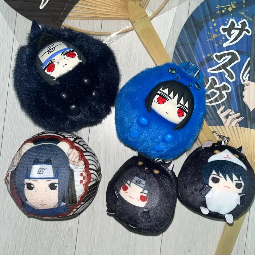[BUNJANG] Naruto Uchiha Sasuke Itachi Fan Keychain Plush Set / 나루토 우치하 사스케 이타치 부채 키링 인형 세트