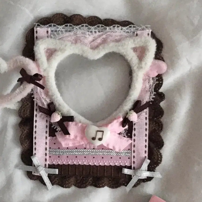 [BUNJANG] Ichigo Bong Bong Strawberry Chocolate Neko White Lace Card Holder / 이치고봉봉 딸기초코 네코 화이트 레이스 탑꾸 탑로더 팬시 아뜰리에