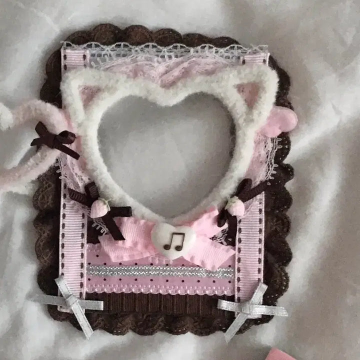 [BUNJANG] Ichigo Bong Bong Strawberry Chocolate Neko White Lace Card Holder / 이치고봉봉 딸기초코 네코 화이트 레이스 탑꾸 탑로더 팬시 아뜰리에