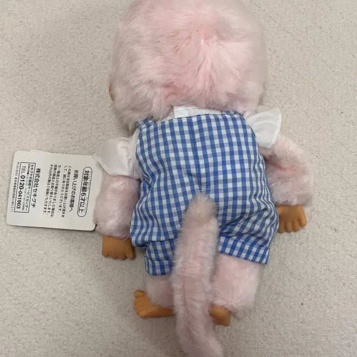 [BUNJANG] Pink Monchhichi Check Overalls (M Size) / 몬치치 핑크 체크멜빵 M 사이즈