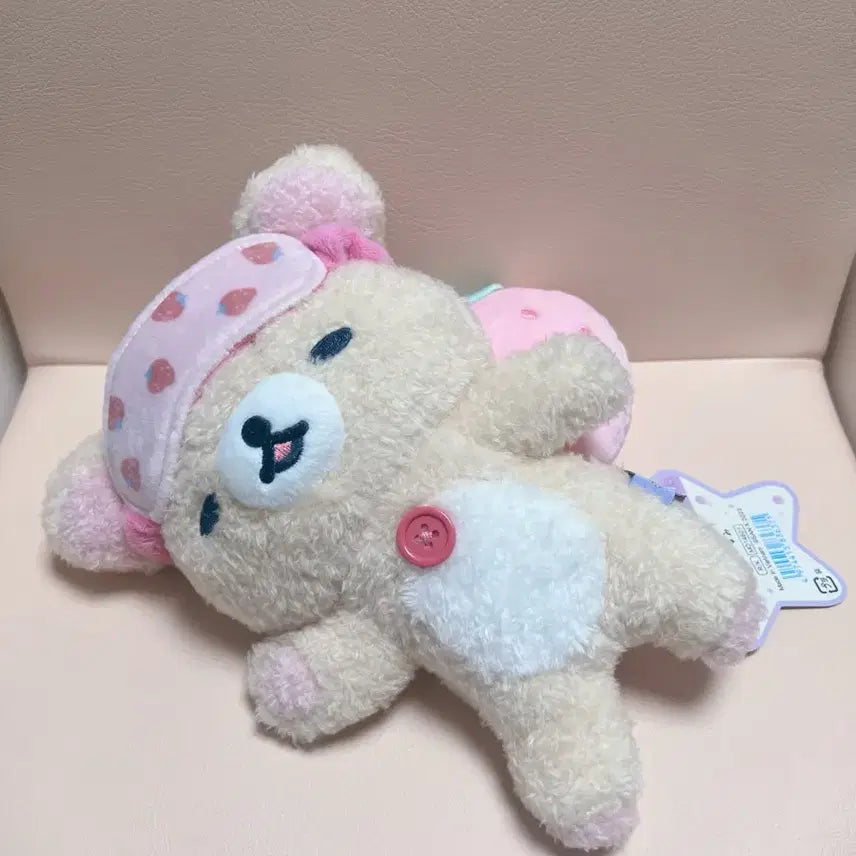 [BUNJANG] Rilakkuma Korilakkuma Strawberry Sleeping Plush / 코리락쿠마 딸기안대 인형 잠자는 누이 푸데푸데
