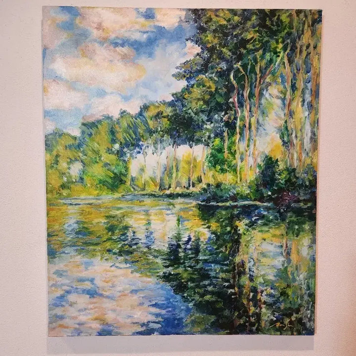 [BUNJANG] Artist Jeong In-soo Claude Monet "Poplars at the Seine" Reinterpretation Painting (Size 20) / [정인수 화백] 클로드 모네 &