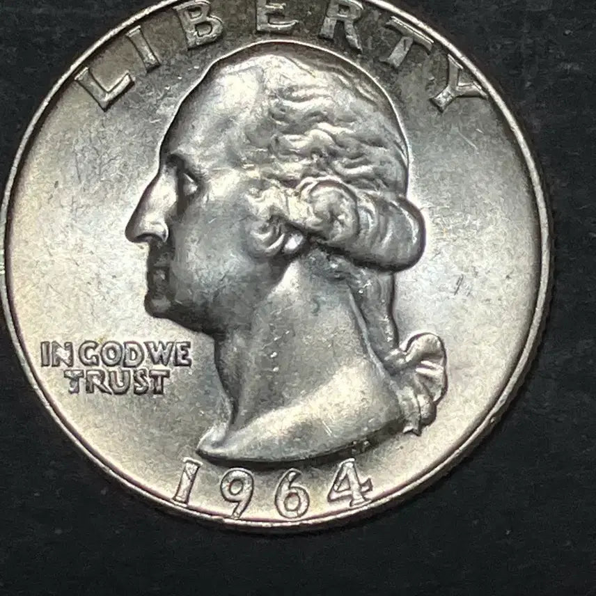 [BUNJANG] 1964 Washington Quarter Silver Coin (Philadelphia Mint, Uncirculated) / 1964년 미국 워싱턴 쿼터 25센트 은화 (필라델피아, 미사용급)