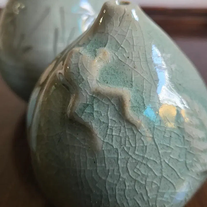 [BUNJANG] Celadon Mini Inkstone Set with Vase / 고급스러운 비취빛 청자 미니 연적 2종 및 주병 소품 세트 입나다